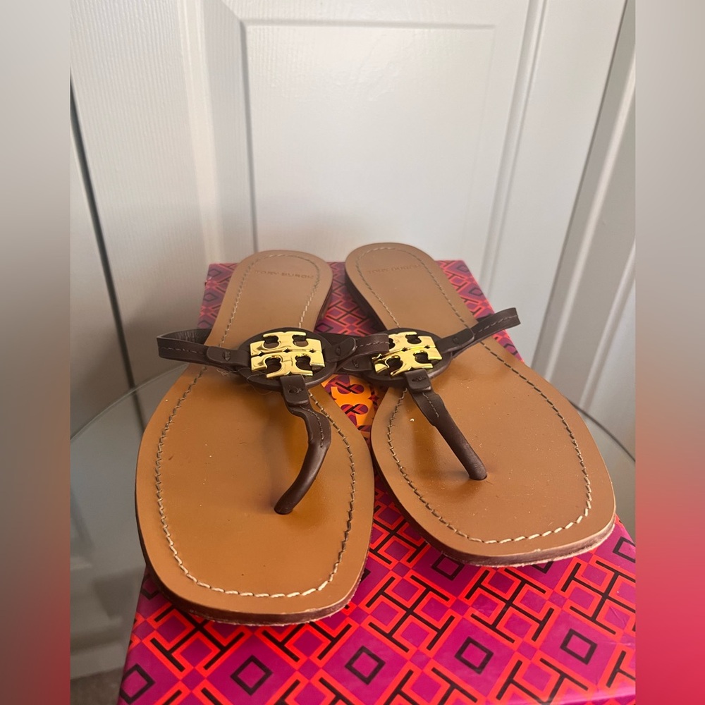 Tory Burch Brown Sandals with Gold Accent